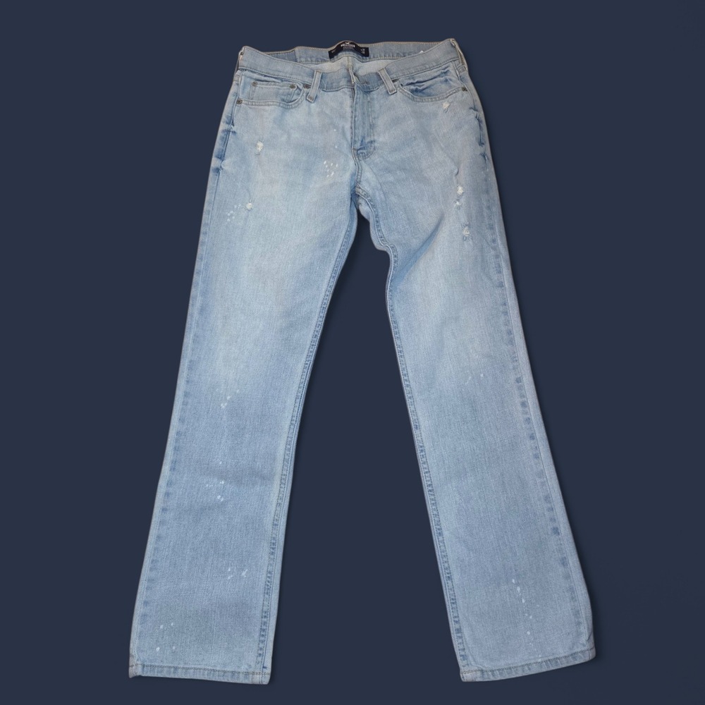 Hollister Slim Straight Epic Flex Light Wash Distressd Paint Splatter Jean 31x32